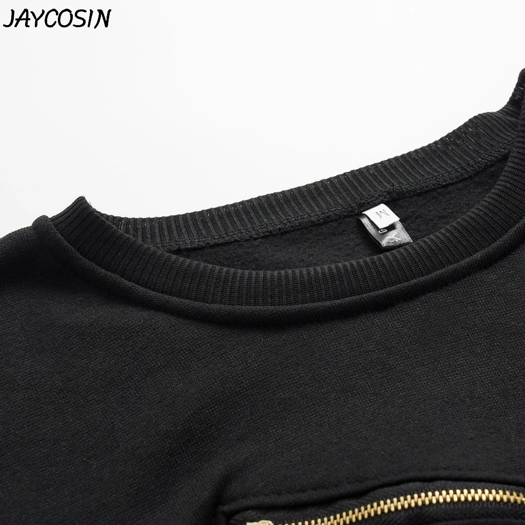 JAYCOSIN женский спортивный костюм, однотонный, длинный рукав, круглый вырез, на молнии, толстовка, топы, длинные штаны, комплект из 2 предметов, повседневный женский спортивный костюм