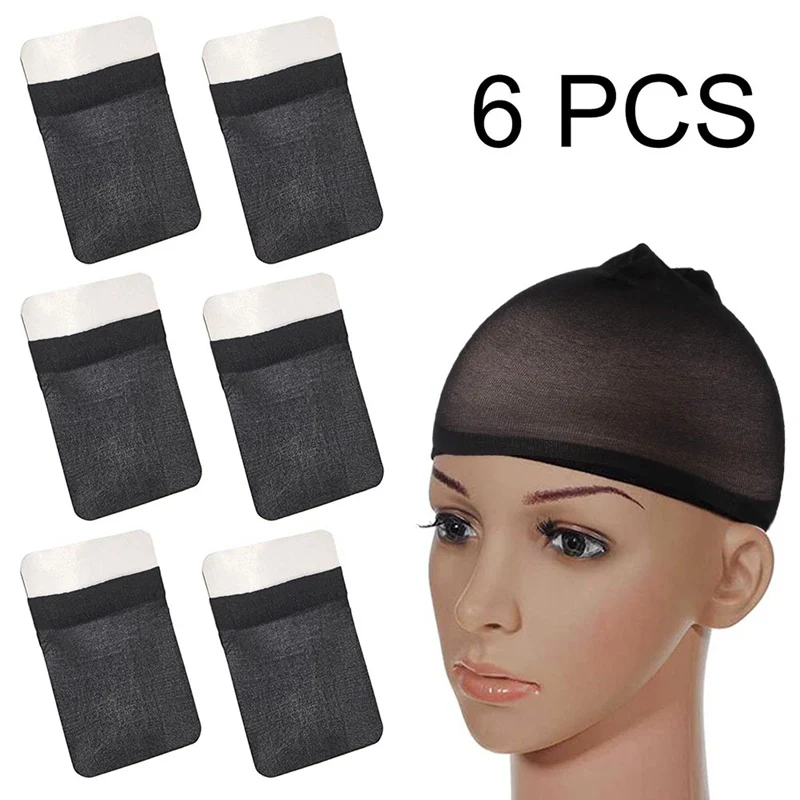 6Pcs Black Nylon Stocking Caps Elastic Stretchy Nylon Stocking Wig Cap
