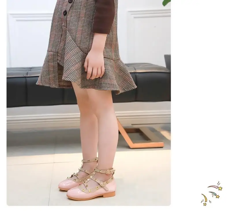 Children casual shoes girls spring autumn leather shoes fashion Rivet princess baby shoes Kids girls shoes school party