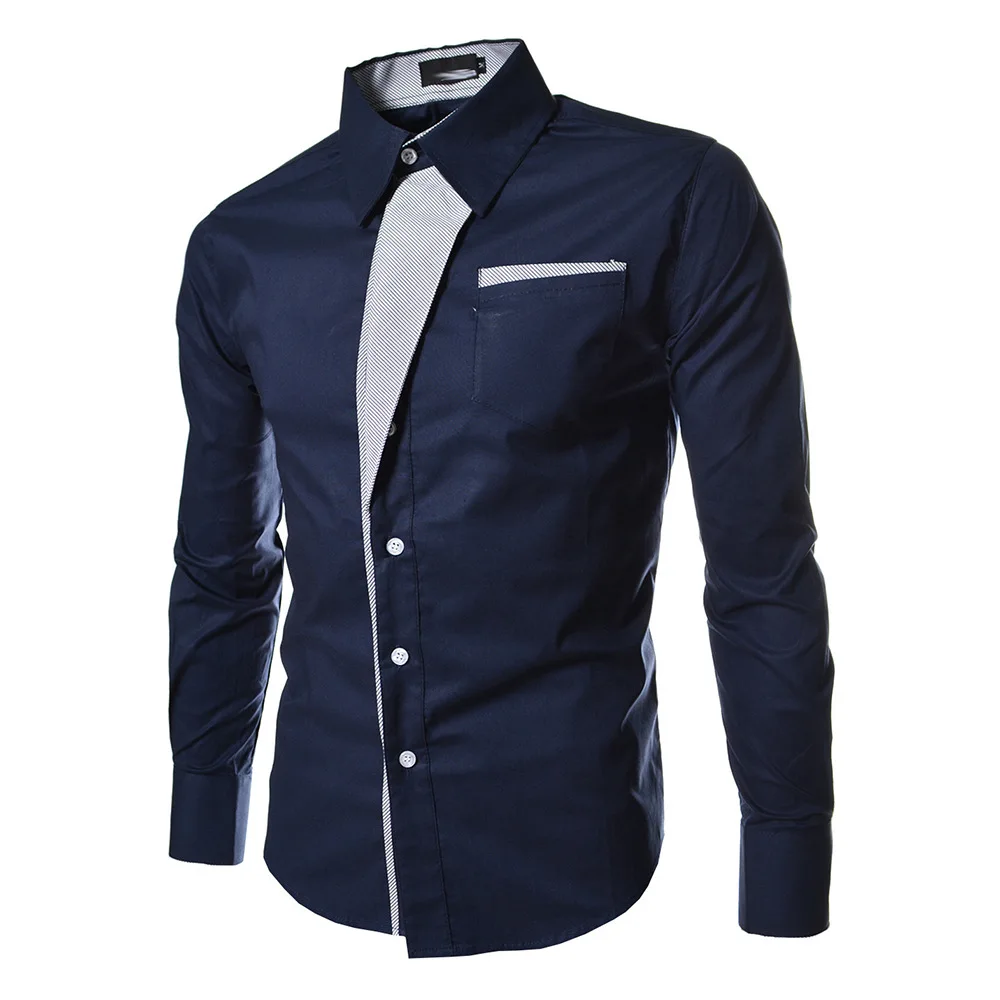 Мужская Повседневная рубашка Slim Fit Мужская Повседневная рубашка на пуговицах с длинным рукавом официальные сорочки мужская одежда - Цвет: Navy