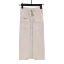 Осенне-зимний женский свитер с эластичной талией, юбки, вязаная юбка миди