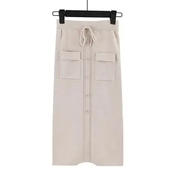 

Autumn Winter Women Elastic Waist Sweater Skirts Knitted Midi Skirt