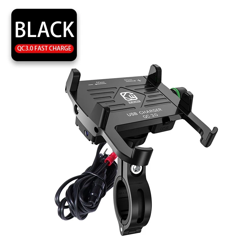 charge - Black Arwin QC3.0 алюминиевый держатель для телефона мотоцикла с usb-зарядным устройством, кронштейн для зарядки 3-7 дюймов, крепление для мобильного телефона - Цвет: charge - Black