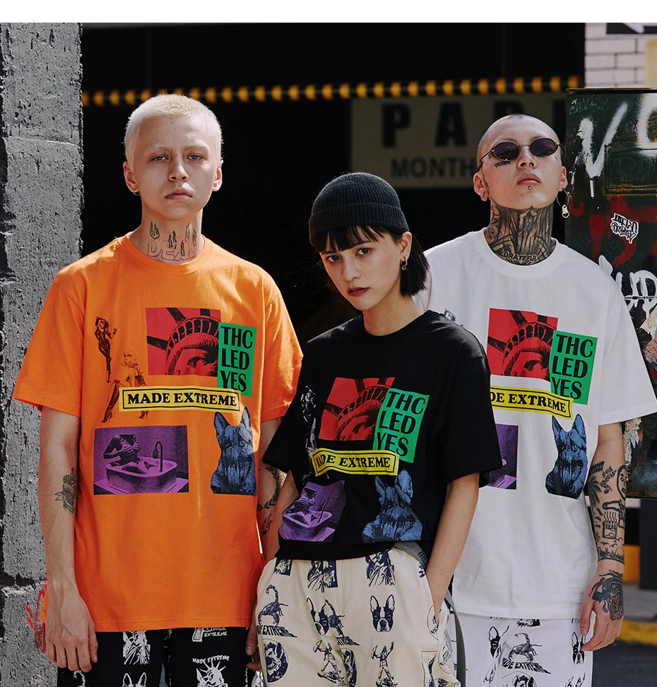 Креативные принтованные повседневные мужские футболки Летняя мода Harajuku уличная хип хоп хлопковые топы футболки