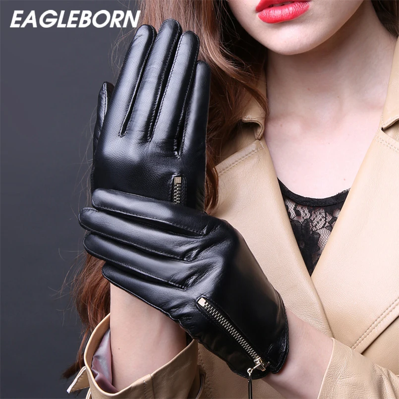 

Luxury Women Gloves Black Gloves Winter Gloves Sheepskin Leather Gloves Womens Zipper Daily Casual Lambskin Driving Touch Punk