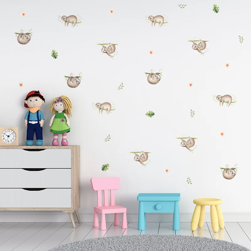 Tofok DIY 30 шт./компл. милый Ленивец Стикеры для растений на стену творческая детская комната дома самоклеящиеся обои украшения наклейки