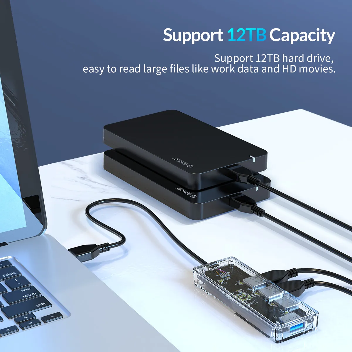 ORICO USB 3,0 концентратор прозрачный высокоскоростной мульти 4 порта USB разветвитель устройство для чтения карт SD TF OTG адаптер все в одном для ПК Аксессуары