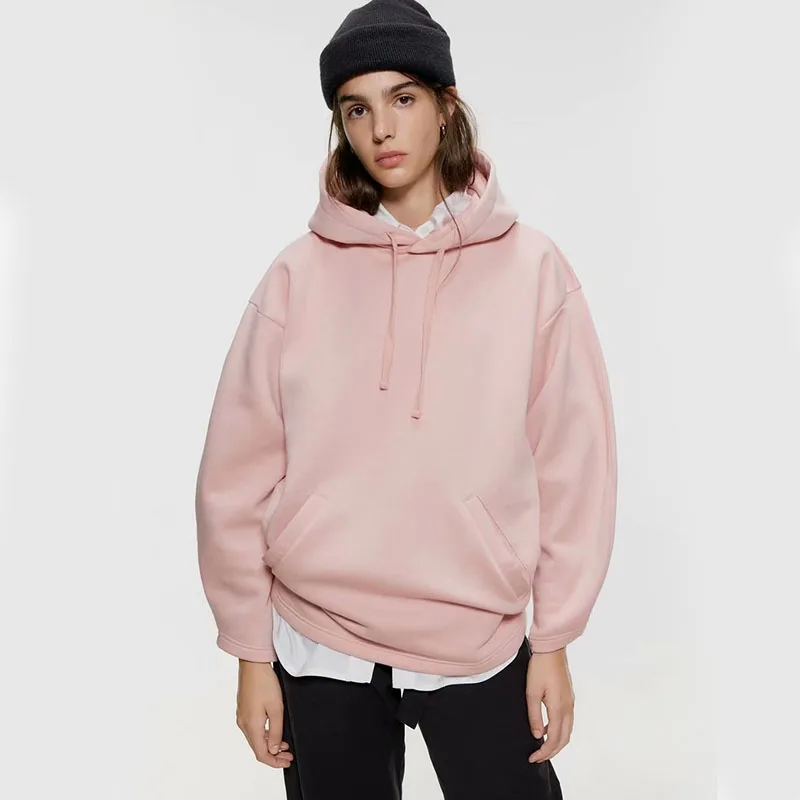 

Charm Pink ZA Women Hoodies for Girls Solid Color Hooded Tops Women's Sweatshirt Long-sleeved Winter Velvet Thickening Coat Date