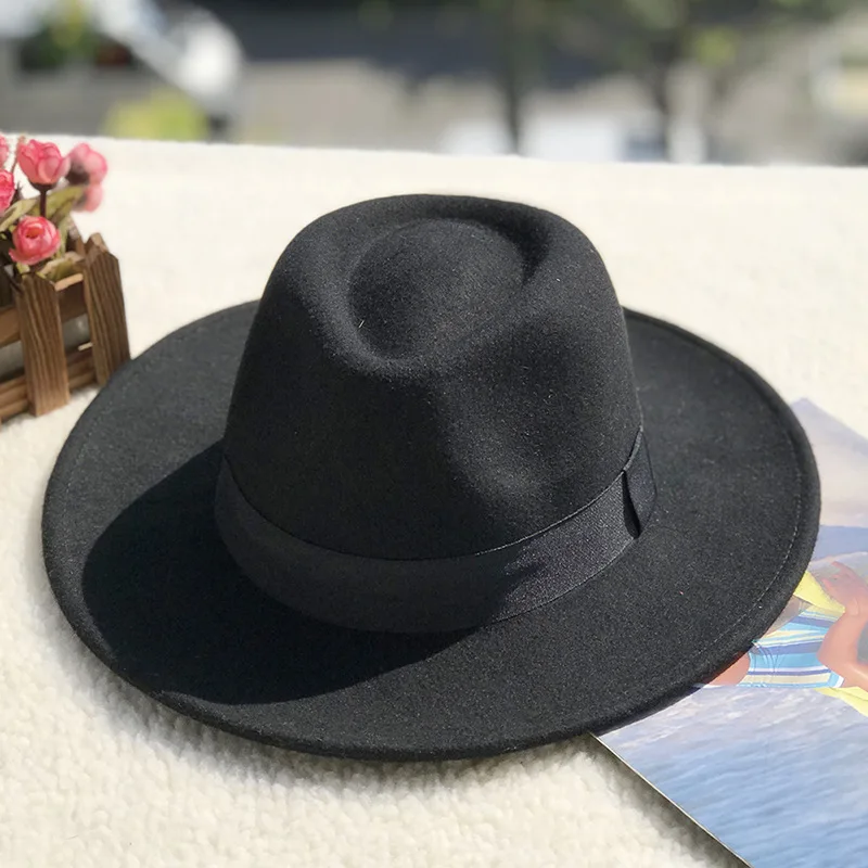 01912-fcm-325 сплошной британский стиль Шерсть Шляпа Fedora Мужская и женская панама джазовая, шляпа