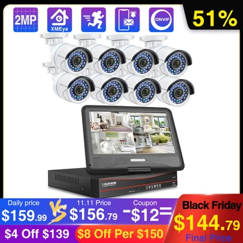 

Techage 8CH 1080P HD POE IP Camera 10" LCD Monitor NVR Security System 2MP IR Night Vision Audio Record Outdoor Surveillance Kit