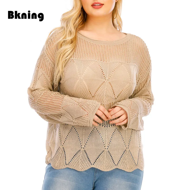 

Long Sleeve Pullovers Woman Plus Size Sweater for Women Cover Up Saida De Banho Roupa Praia 2020 Autumn Winter Beachwear XL 3XL