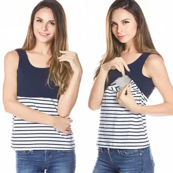

2018 New Summer Maternity Clothes Pregnant Women Striped Nursing Top T-shirt Breastfeeding Ladies Sleevless Pregnancy Clothes