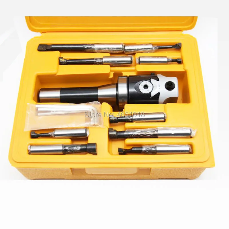 

R8 F1 boring head set 1pcs F1 12mm 50mm boring machine 1pcs R8 F1 M12 boring handle 9pcs 12mm boring bar thread 1-1 / 2-18unf