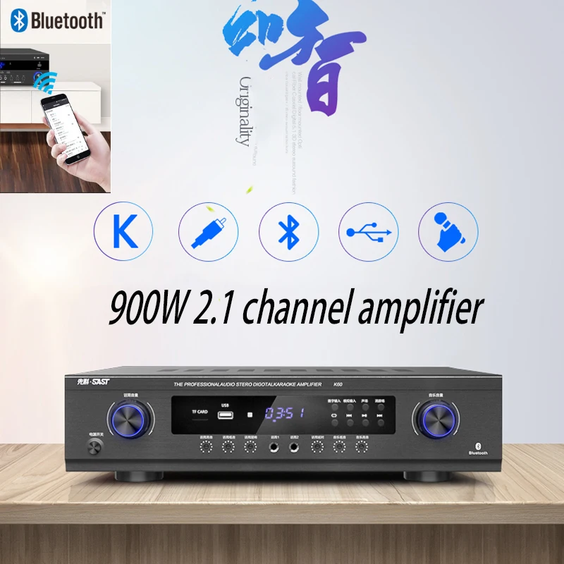 KYYSLB 900 Вт 220 В K60 2,1 канал Bluetooth усилитель мощности дома KTV этап Hifi Fever цифровой усилитель проводной микрофон с USB SD