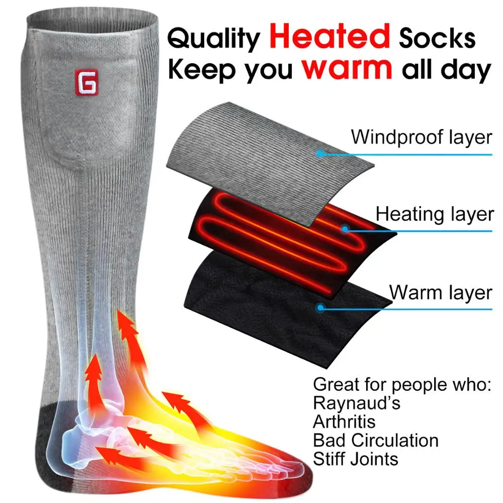 Winter Unisex Heated Socks with Electric Rechargeable Battery Kit for Chronically Cold Feet Thermal Warm Knitting Cotton Sox