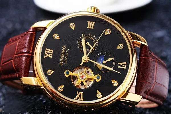 Mechanical watch man hollowed-out automatic mechanical leather watch waterproof business casual watch