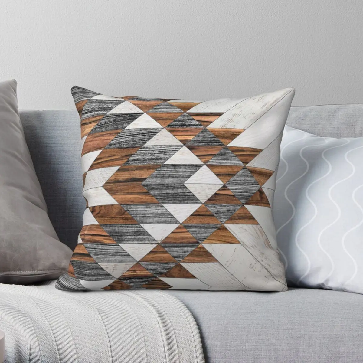 

Urban Tribal No.12 Aztec Wood Square Pillowcase Polyester Linen Velvet Zip Decor Pillow Case Bed Cushion Cover 45x45