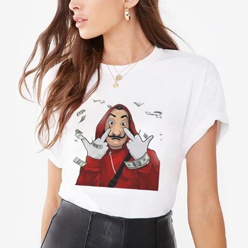 

La Casa De Papel Money Heist TV Series T Shirt Women 2020 Print Tshirt Burning Money Paper House Casual Loose Female T-shirt