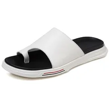 Мужские летние шлепанцы из натуральной кожи; пляжные сандалии; белые дизайнерские Вьетнамки; роскошные мужские шлепанцы; Цвет Черный; качественные шлепанцы