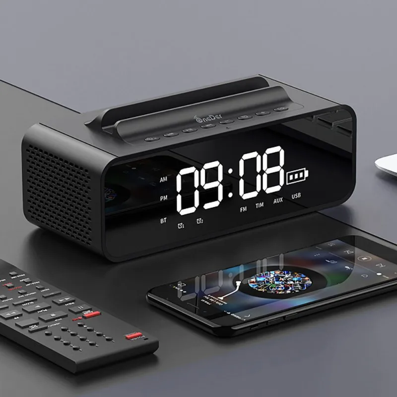 Популярный портативный многофункциональный Bluetooth динамик практичная подставка для телефона с светодиодный будильником fm-радио беспроводной музыкальный саундбокс