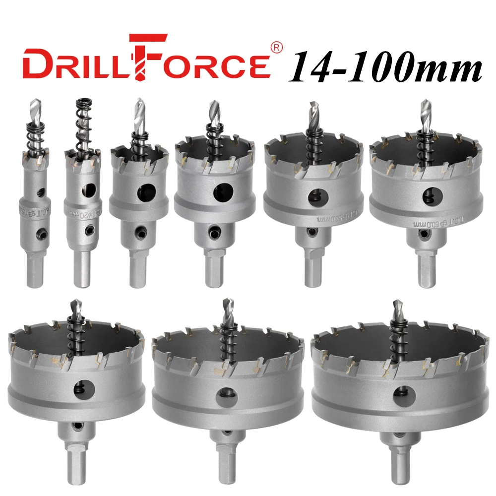 Фото Drillforce 14-100 мм TCT кольцевая пила сверло из сплава карбида кобальта стали резак Открыватель из нержавеющей стали набор для резки железа металла №1