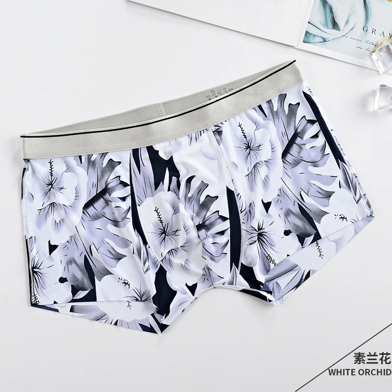 IYUNYI Для мужчин нижнее белье Летние трусы-боксеры из Ice Silk шорты Для мужчин Повседневное модные с цветочным принтом трусы Бесшовные Мужские трусы - Цвет: 31