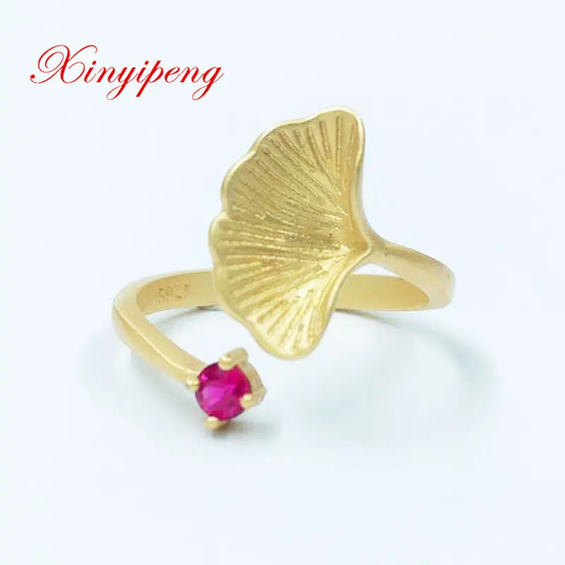 Xin Yipeng S925 sterling silver plated yellow gold inlaid with real natural ruby ring fine open party gift for women 3*3mm | Украшения и
