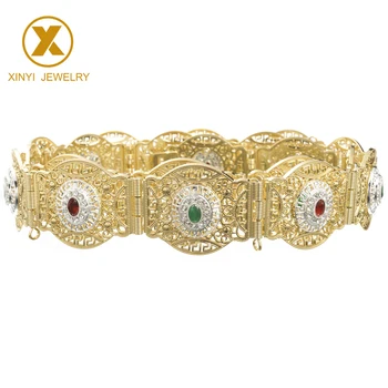

Morocco style classic gown wedding gold with colorful stone hollow pattern metal belt for women