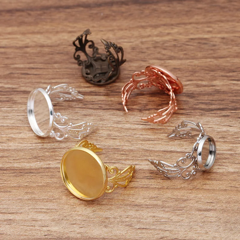 

200pcs Adjustable Open Blank Ring Cabochon Cameo 12 14 16 18 20mm Round Bezel Ring Base Settings DIY Men's Jewelry Findings