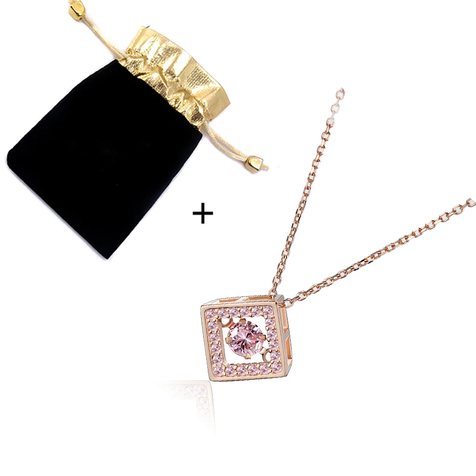with bag Rainso,, модное Стерлинговое Серебро, 925, ювелирное изделие, розовое золото, цепочка, квадратная подвеска, ожерелье для женщин, Любовный подарок - Цвет камня: with bag