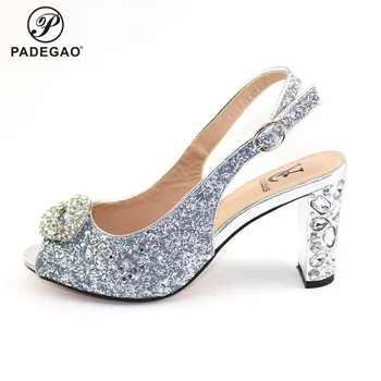 

New Fashion Crystal Comfortable Heels Sandals without Bag Set Italian Style Woman Shoes For Party