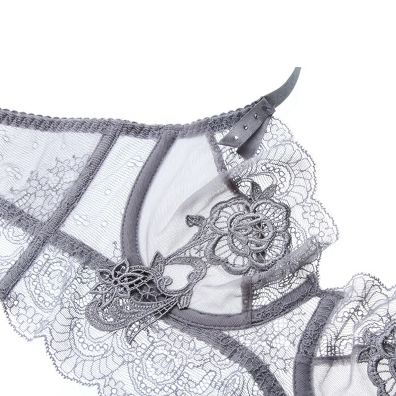 Прозрачный цветочный кружевной женский сексуальный бюстгальтер с регулируемой