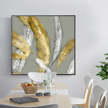 

Golden Feathers Poster Wall Art Canvas Painting Modern Home Room Decoration Posters Print Wall Picture Living Room Kitchen Decor