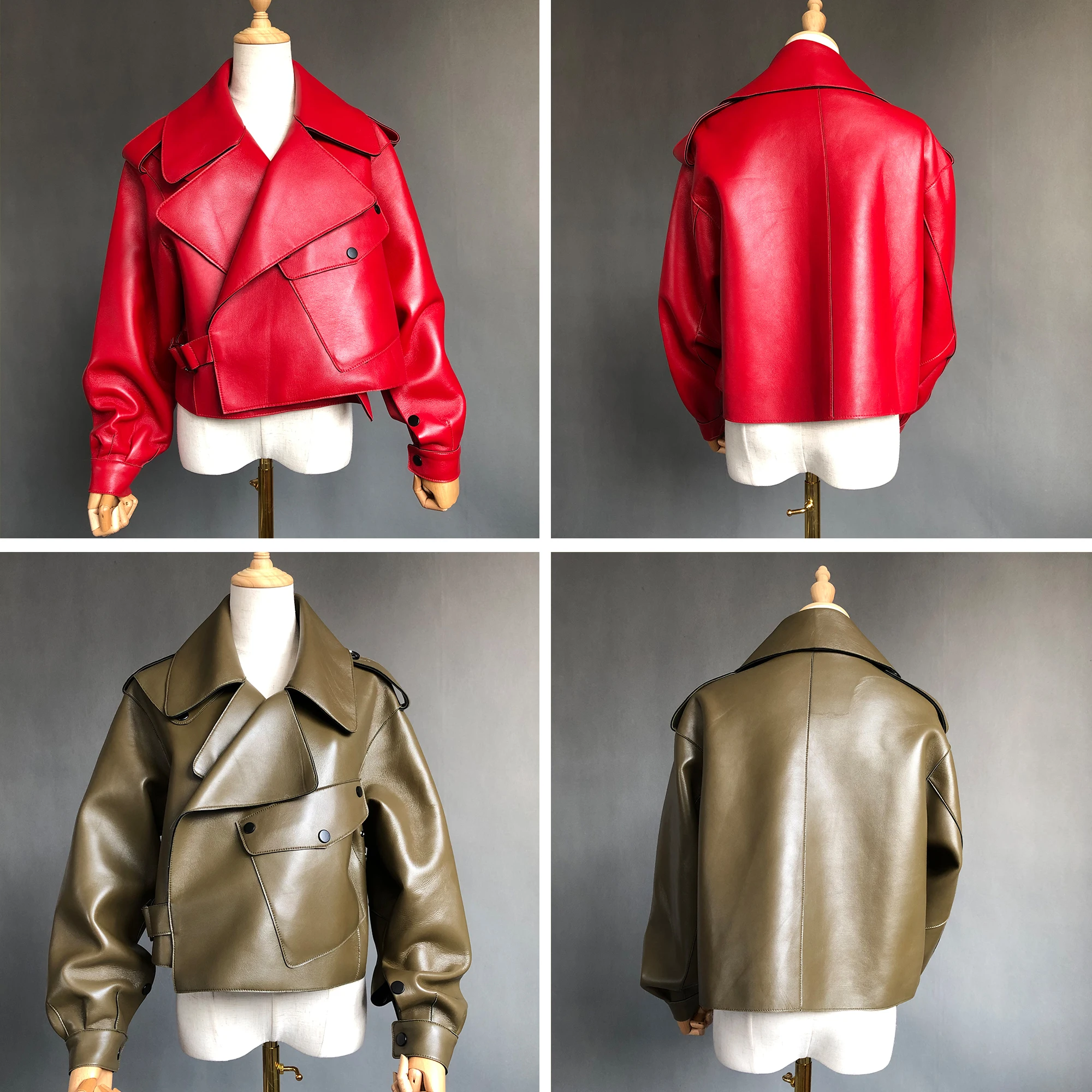 Women leather jacket winter real leather moto jacket pluse size coat