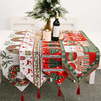 

2021 Christmas Tablecloth Elk Elderly Garland Small Tree Christmas Decoration On The Table New Year Decoration Tablecloth Cute