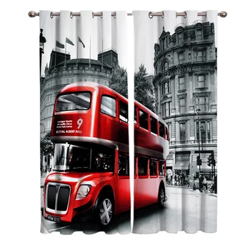 

Red Bus London Street Scenery Local Color Window Curtains Scenic Curtains for Living Room Decorative Items Living Room