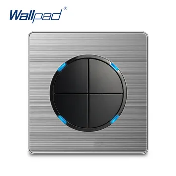 

Wallpad 4 Gang 1 Way Wall Light Switch Random Click Push Button With LED Indicator Stainless Steel Panel Home
