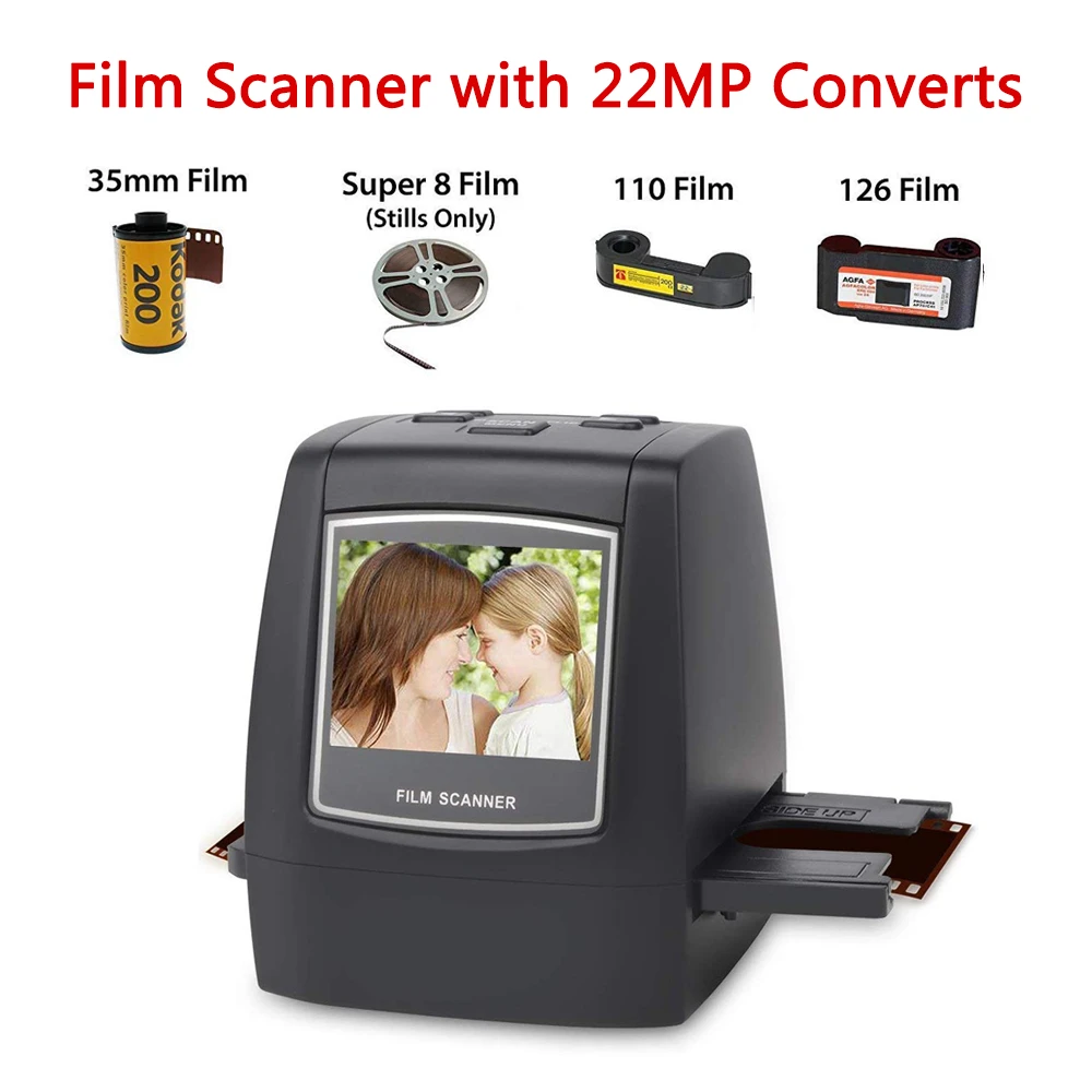 Film Scanner with 22MP Converts 126KPK/135/110/Super 8 Films Slides Negatives All in One into Digital Photos,2.4" LCD Screen large format scanner Scanners
