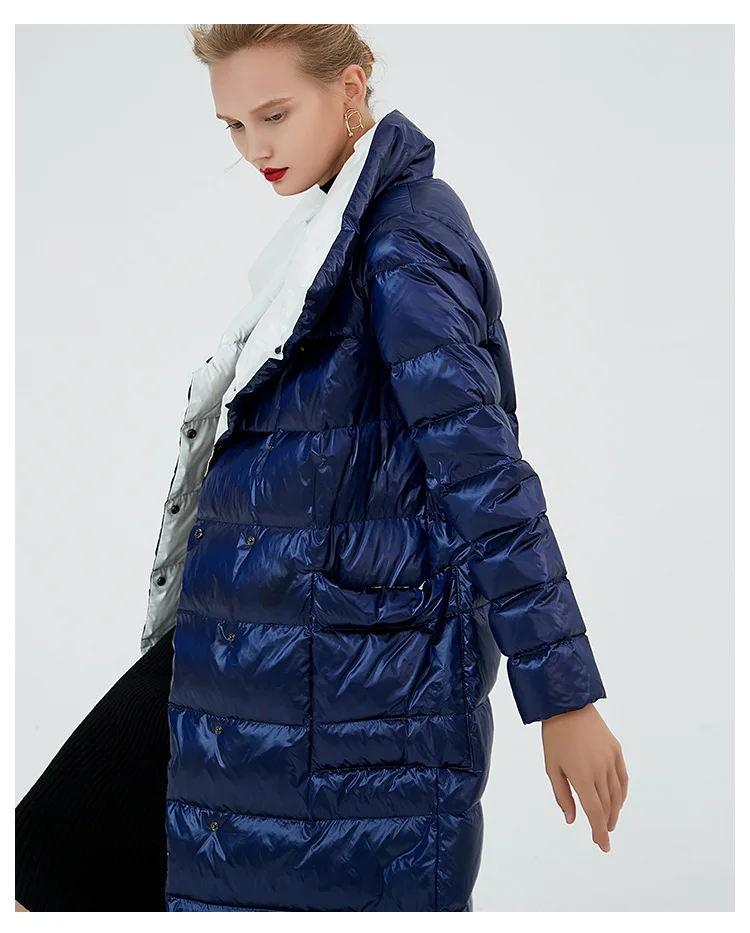 Two-faced down jacket women's knee long section winter new simple long-sleeved warm jacket bread service
