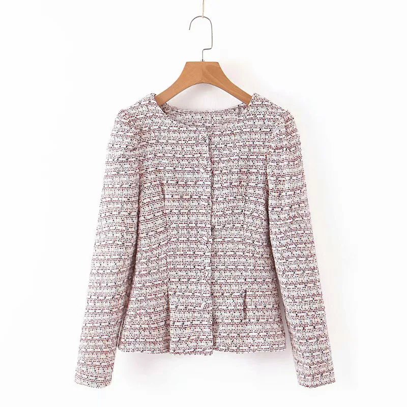 

Western Style WOMEN'S Dress 2019 Spring And Autumn New Style Graceful Retro Crew Neck Tweed Coat Women's