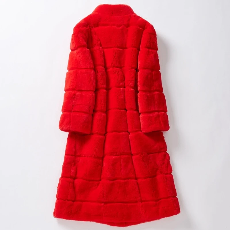 

Women's Real Fur Coat Fashion Natural Full Belt Rex Rabbit Fur Coat Female Warm Winter Jacket Women Stand Collar PT18208