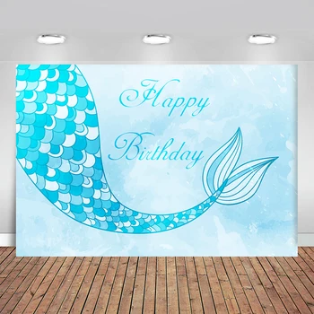 

Blue Mermaid Fishtail Birthday Party Watercolour Backgrounds for Photo Studio Photography Backdrops Baby Shower Backdrop Vinyl