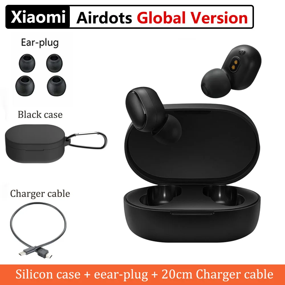 Xiaomi Redmi Airdots TWS Bluetooth наушники BT 5,0 стерео бас беспроводная гарнитура с шумоподавлением Микрофон свободные Наушники управление AI - Цвет: black case cable