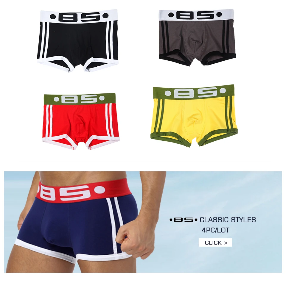 Sousvêtement,Boxer de marque en coton pour homme, caleçon Sexy, slip, BS40, boxer sous
