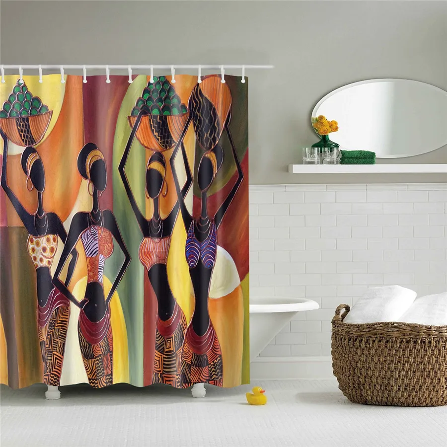 African American Girl Shower Curtain Art Afro Black Woman Bathroom Frabic Waterproof Polyester