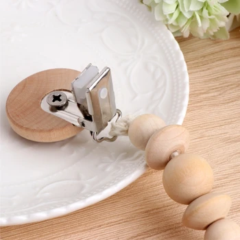 

Baby Natural Wooden Beaded Pacifier Holder Clip Nursing Teether Dummy Chain Hot