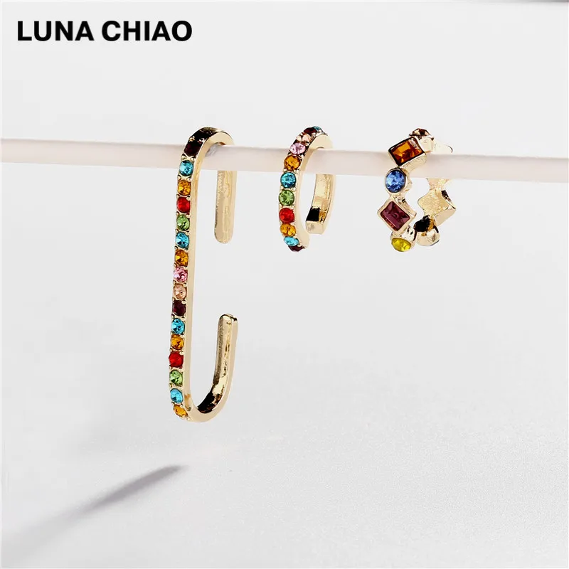 LUNA CHIAO Популярные хрустальные стразы металлические жемчужные манжеты для ушей штабелируемые манжеты Комплект сережек для женщин - Metal Color: A0310