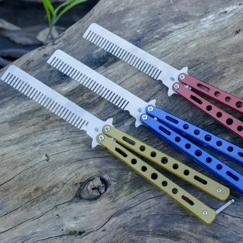 

Foldable Comb Stainless Steel Practice Dull Blade Flail Stainless Steel Folding Train Butterfly Balisong Knife Comb Trainer Tool