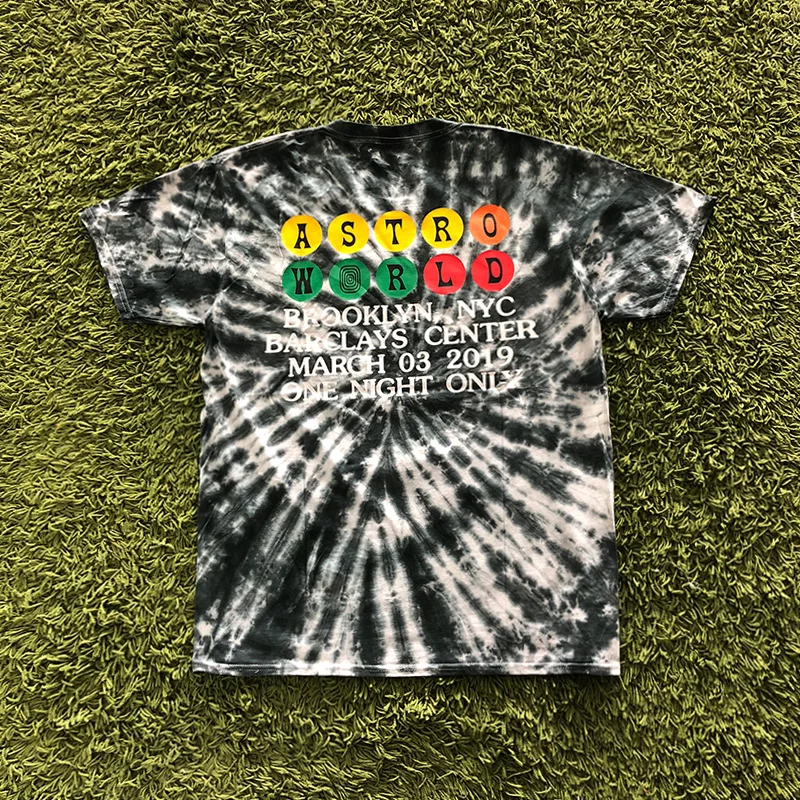 Трэвиса Скотта Astroworld Festival Run Tie Dye Футболка мужская и женская ASTROWORLD уличная хип-хоп Футболка Трэвиса Скотта