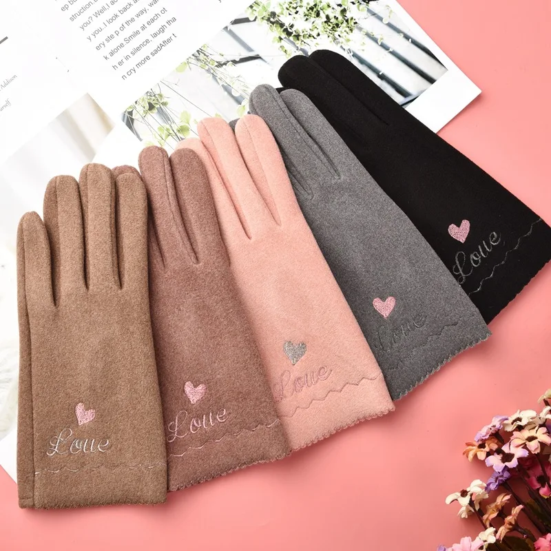 

Warm Velvet Touch Screen Students Korean Version of Cute Cycling Windproof Cold Thick Motorcycle Gloves Women Guantes Moto
